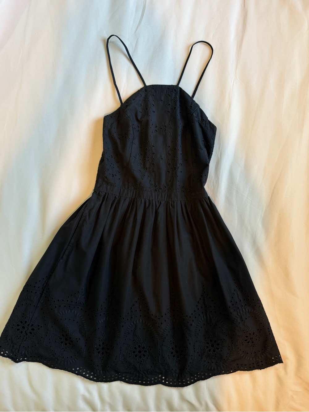 Abercrombie & Fitch Black Eyelet Spaghetti-Strap Mini Dress